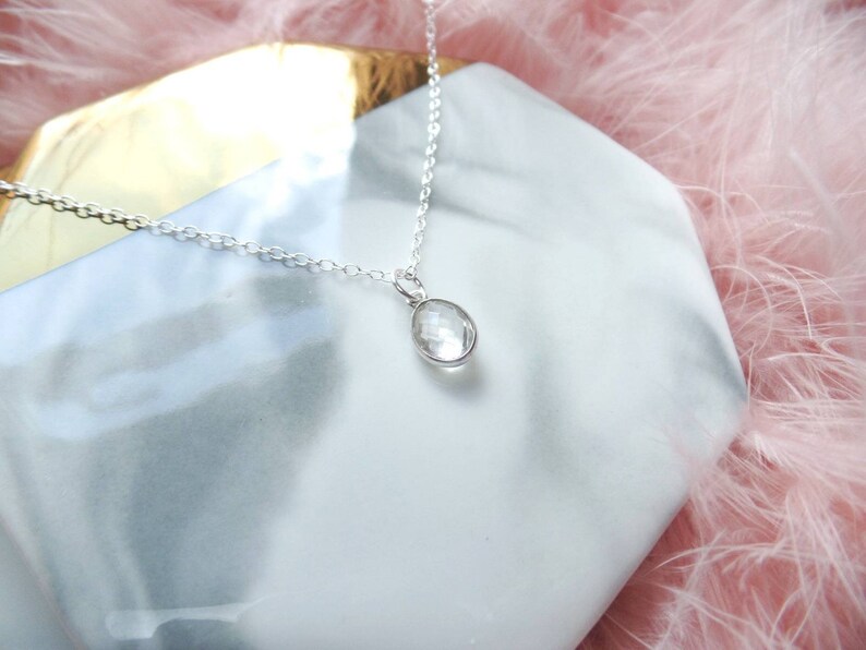 Bridesmaid Gift Crystal Necklace Gift for Her Gemstone Necklace Sterling Silver Crystal Quartz Dainty Necklace Clear Quartz
