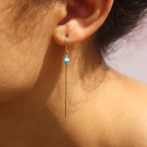 Gold Filled Threader Earring Turquoise Swarovski Crystal Double Piercing Boho Dangle Earring image 5