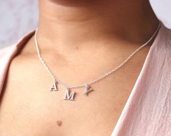 Sterling Silver Personalised Name Necklace - Letter Pendants - Word Necklace - Bridesmaid Gift - Gift for Her