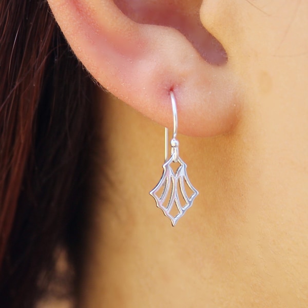Sterling Silver Art Deco Earrings - Silver Drop Earrings - Small Boho Earrings - Cut Out Earrings - Gift for Her