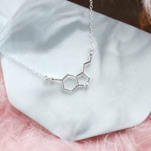 Sterling Silver Serotonin Necklace - Molecule Pendant - Gift for Her