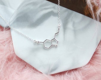 Sterling Silver Serotonin Necklace - Molecule Pendant - Gift for Her