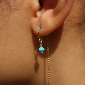 Gold Filled Threader Earring Turquoise Swarovski Crystal Double Piercing Boho Dangle Earring image 3