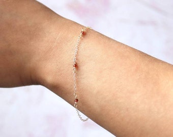 Gold Garnet Bracelet - Red Crystal Bracelet - Beaded Bracelet - Bridesmaid Gift - Gift for Her