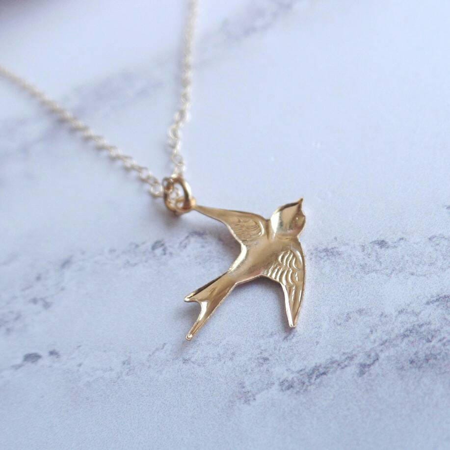 Bird Necklace Gold Filled Swallow Necklace Bird Pendant - Etsy