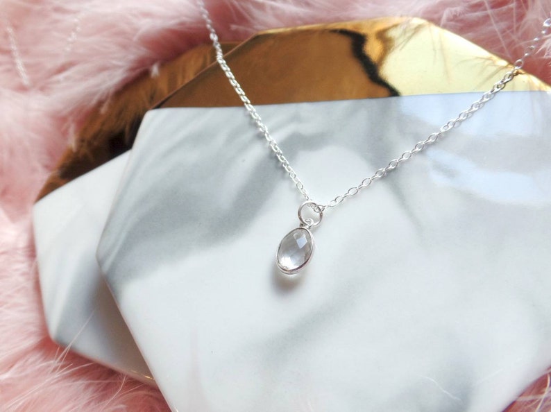 Bridesmaid Gift Crystal Necklace Gift for Her Gemstone Necklace Sterling Silver Crystal Quartz Dainty Necklace Clear Quartz