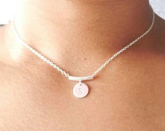 Sterling Silver Choker - Personalised Silver Choker - Silver Choker Necklace - Initial Choker - Custom Letter Choker - Small Disc Pendant