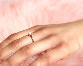 14k Gold Filled Pink Opal Stacking Ring - 4mm Stone - October Birthstone