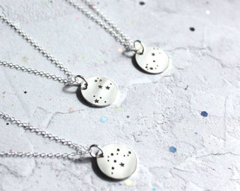 Constellation Necklace - Sterling Silver - Star Sign - Astrology Necklace - Small Disc - Horoscope Necklace - Zodiac Jewelry - Gift for Her