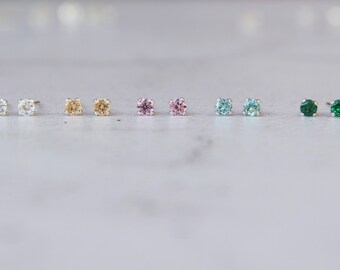 Sterling Silver Studs - Cubic Zirconia Earrings - 3mm Studs - Small Crystal Studs - Bridesmaid Earrings