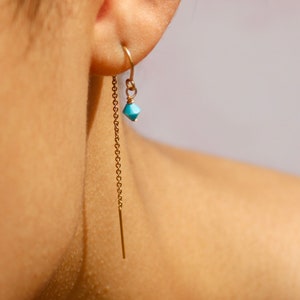 Gold Filled Threader Earring Turquoise Swarovski Crystal Double Piercing Boho Dangle Earring image 4