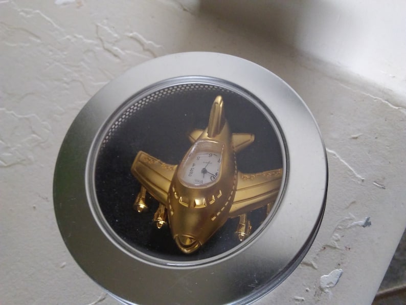 Mira Miniature Airplane Desk Clock Gold Plated In Original Box New Battery Operated Quartz Movement Japan
