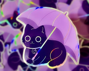Holographic Black Cat Umbrella | Vinyl Sticker