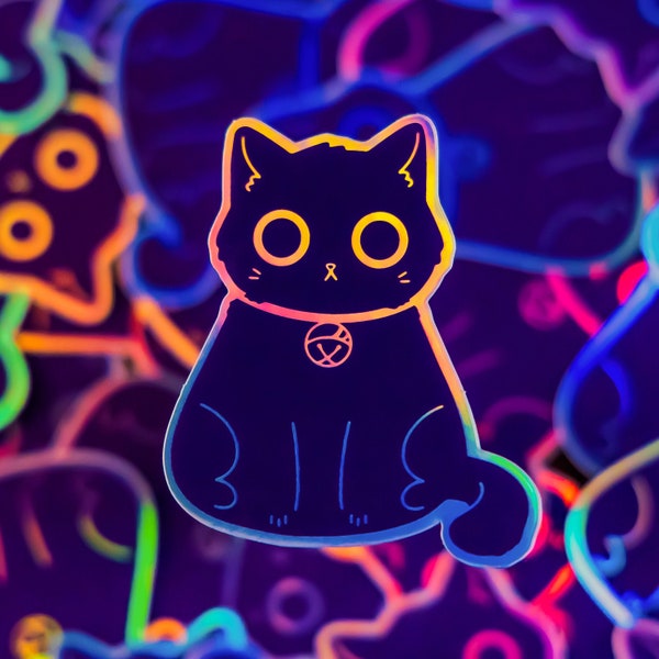 Pegatina holográfica de gato negro / vinilo