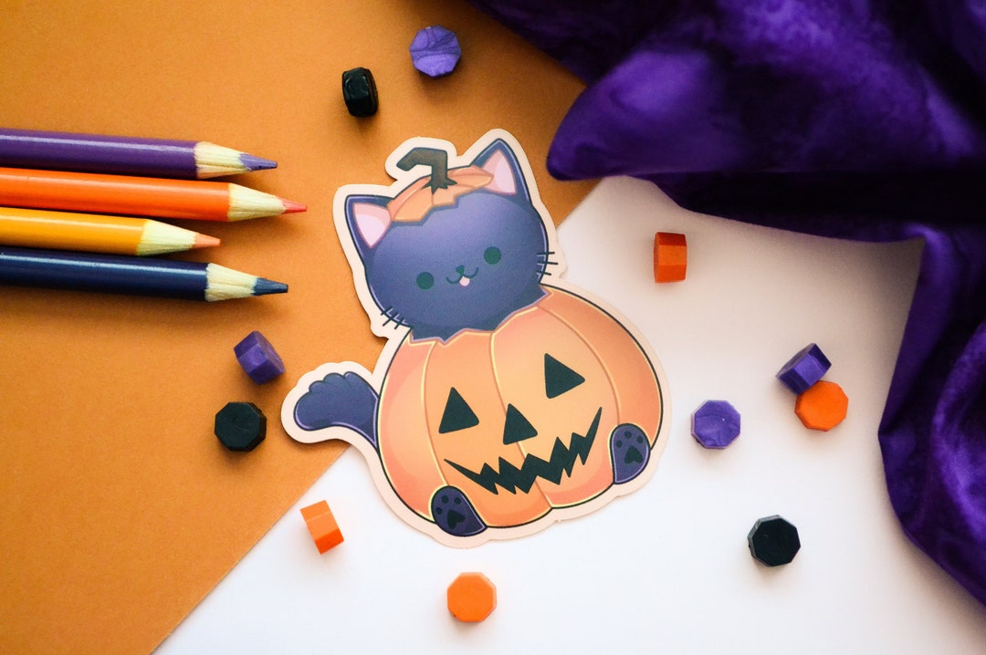 Black Cat Pumpkin Costume | Matte Vinyl Sticker - Etsy