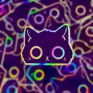 Oeuvre d'art holographique pour chat noir | Autocollant en vinyle