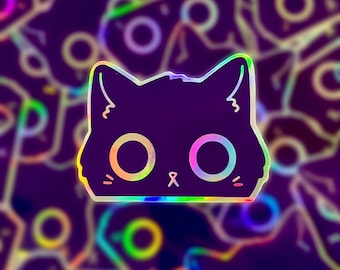 Holographic Black Cat Peeker | Vinyl Sticker