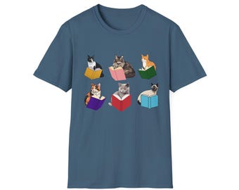 Bookish Cats Unisex T-Shirt, Cat Lover Gift, Softstyle Tee