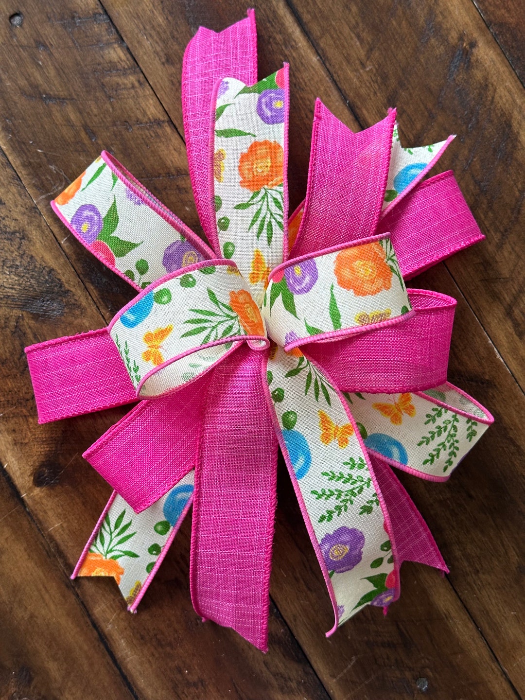 Summer Wreath Bow Pink Floral Bow for Wreaths Summer Bow for Etsy