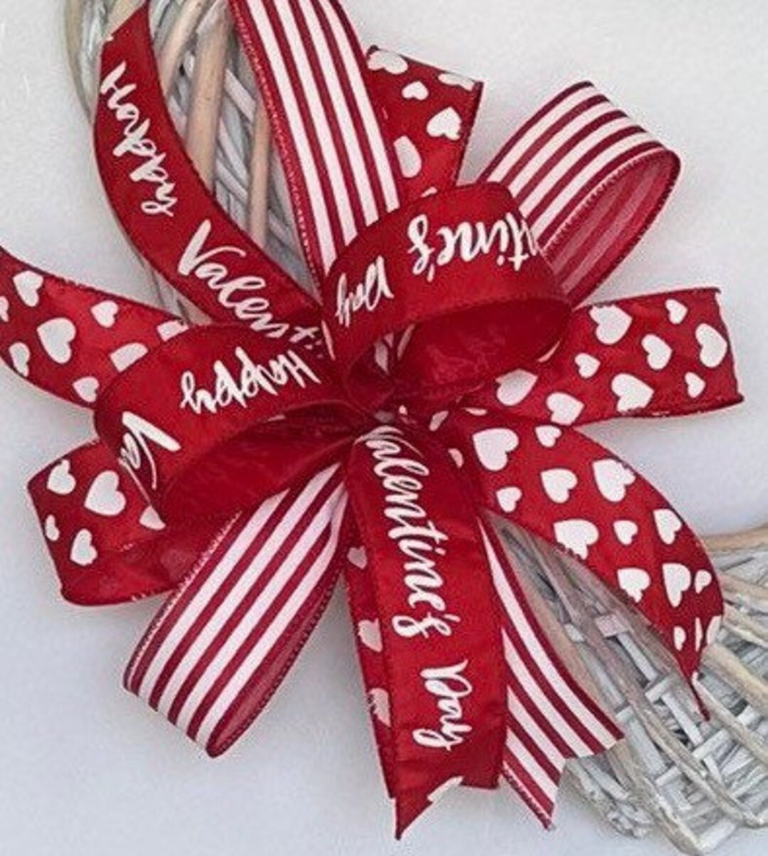 Valentines Day Wreath Bow, Red and White Bow for Wreaths, Hearts Door