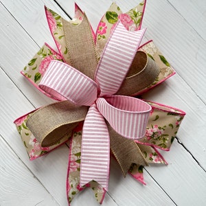 Summer Bow, Spring Bow, Pink Floral Bow, Summer Lantern Bow, Front Door Wreath Bow,