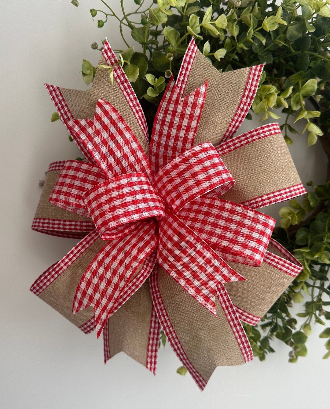 Farmhouse Bow for Wreaths, Spring and Summer Wreath Bow, Door Hanger