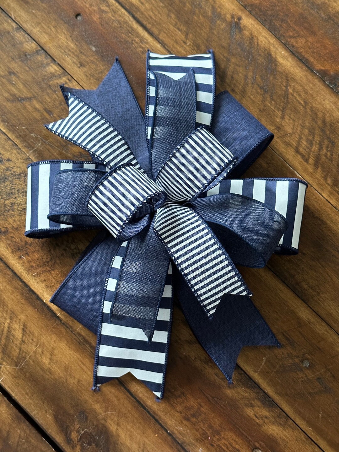 Floral Embroidered Navy Bow main image 1