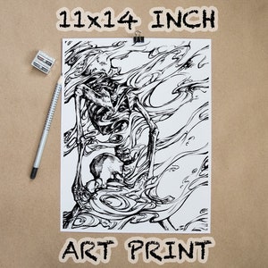 Art Print || 11 x 14 inch Gashadokuro Yokai Art Print || Ink Drawing Print || Skeleton || Japanese Folklore || Mythology || Folk Creature