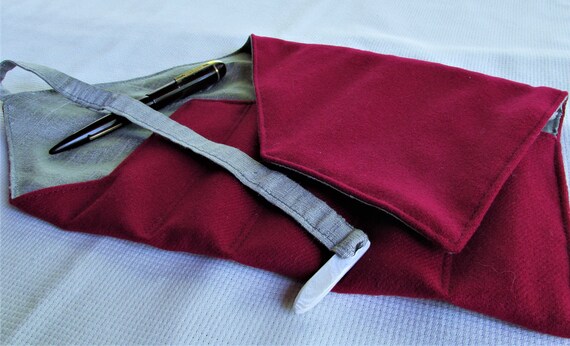 Wool Tweed and Silk with Accessory Pouch Pen Wrap Pen Roll Pen Case