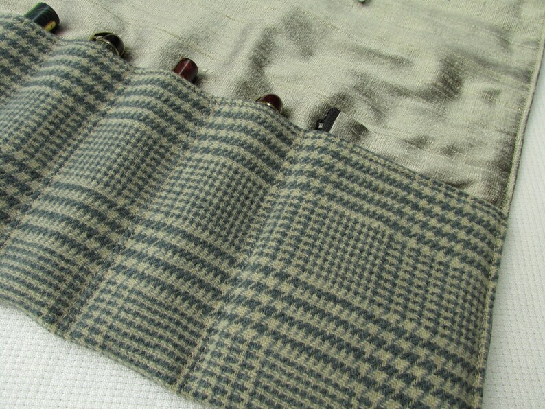 Wool Tweed and Silk with Accessory Pouch Pen Wrap Pen Roll Pen Case