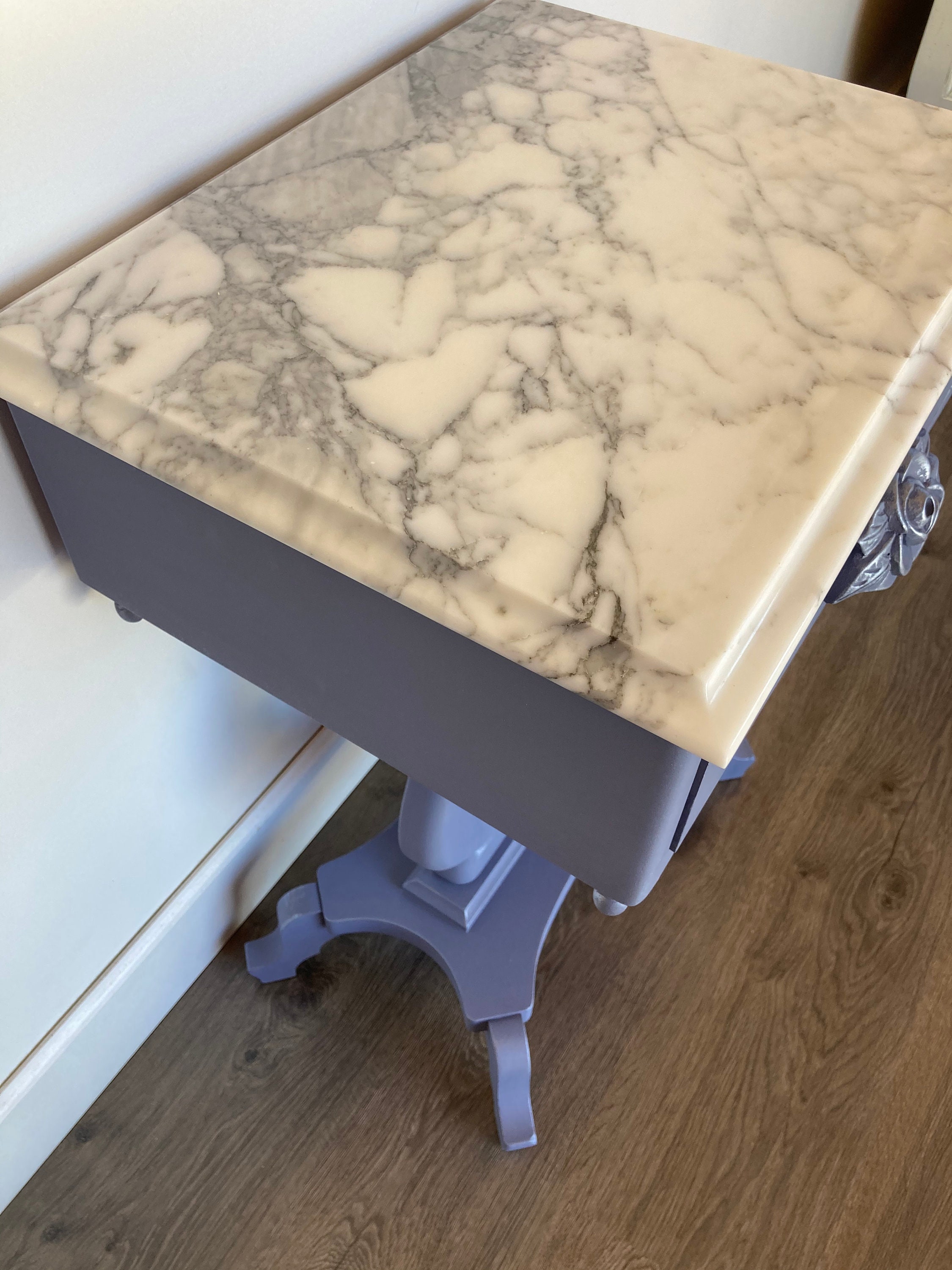 Vintage Mahogany Marble Top Harp End Table Etsy