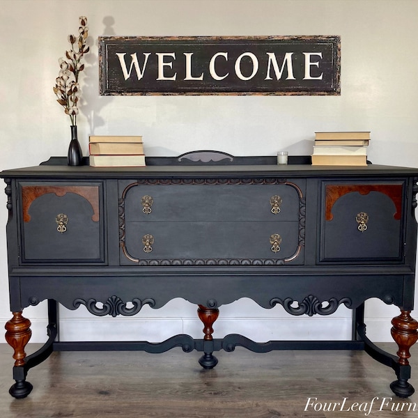 SOLD.       Black Jacobean Buffet