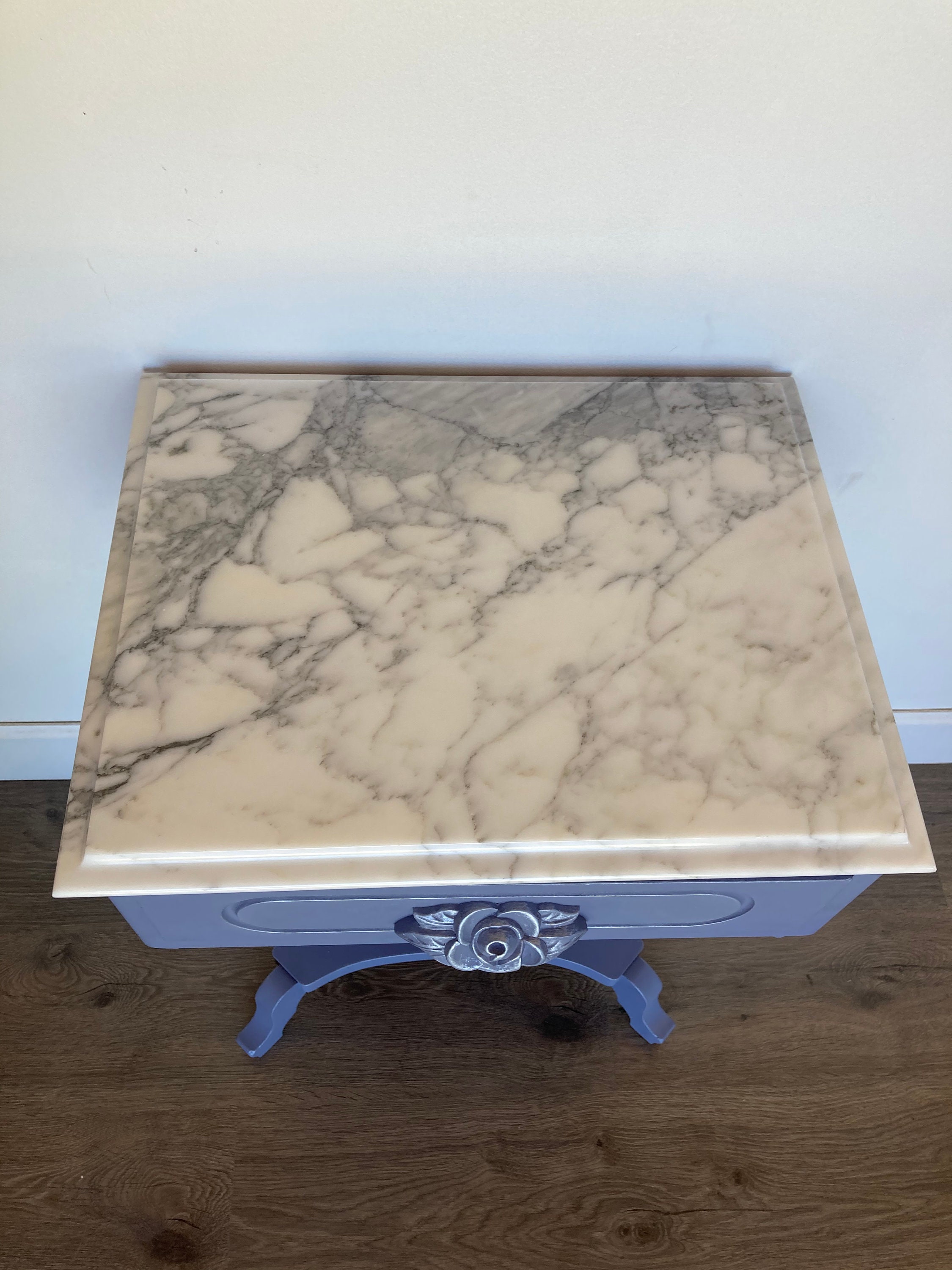 Vintage Mahogany Marble Top Harp End Table Etsy