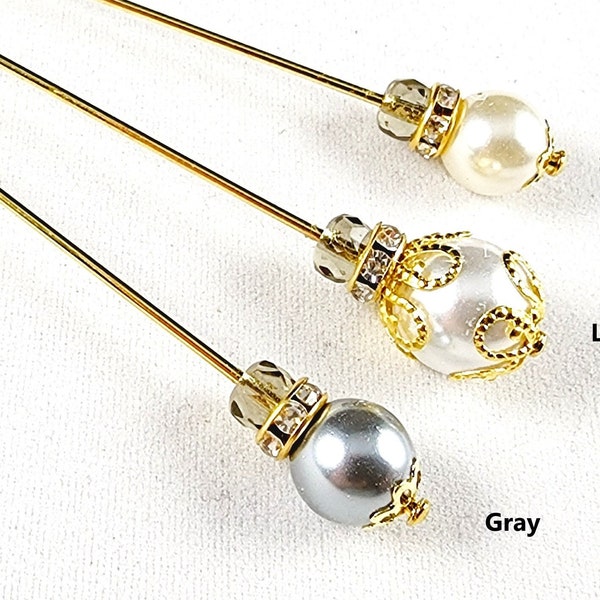 Silver, Antique or Gold Finished Stick Pins with Pearls and Crystals