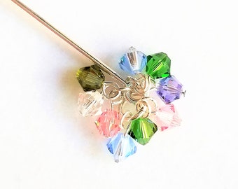 Hydrangea Swarovski Crystal 2.5 or 3 Inch Stick Pin