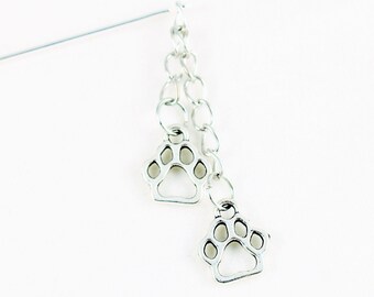 Pet Lover's Pawprints Silver Plated Dangle Pin