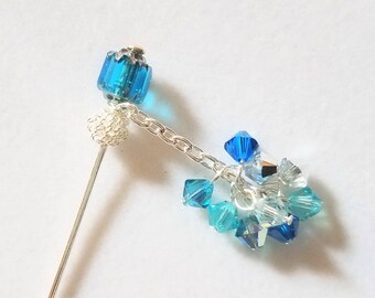 Teal Swarovski Crystal Hat Pin, Stick Pin, Hijab Pin