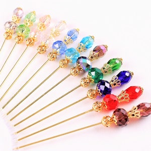 Silver Plated or Gold Finished Crystal Beaded Stick Pin