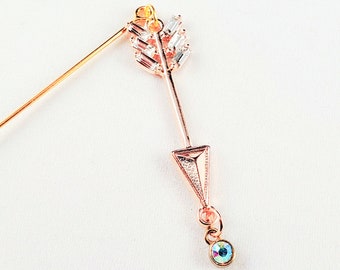 Rose Gold Rhinestone Arrow Dangle 2.5 Inch Stick Pin