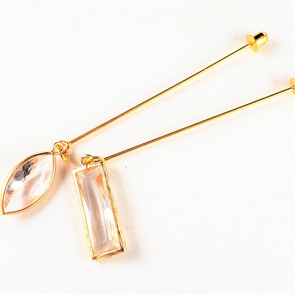 Glass Crystal Faceted Bezel Dangle 2.5 Inch Gold Plated Pins
