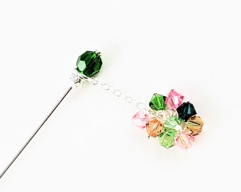 MORE COLORS Swarovski Crystal Dangle 3 Inch Pin in Gold or Silver Plated