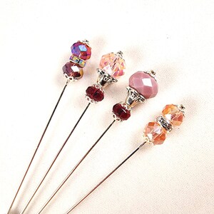 Pink/Purple Crystal and Rhinestone Gold or Silver 3 Inch Stick Pins image 3