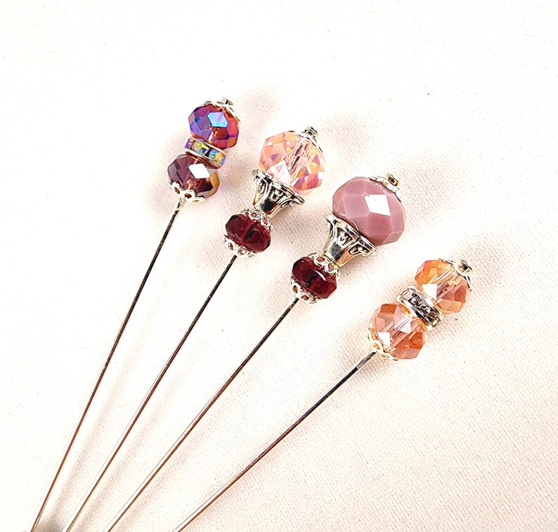 Pink/Purple Crystal and Rhinestone Gold or Silver 3 Inch Stick Pins image 3