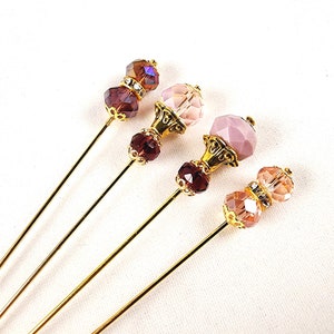 Pink/Purple Crystal and Rhinestone Gold or Silver 3 Inch Stick Pins image 2