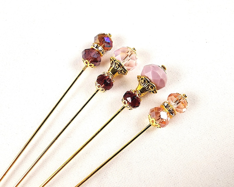 Pink/Purple Crystal and Rhinestone Gold or Silver 3 Inch Stick Pins image 2