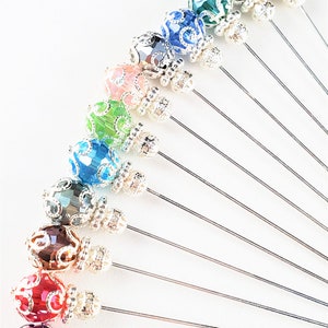 Gold or Silver Crystal Beaded Filigree Stick Pins