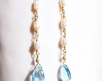 Genuine Topaz and Freshwater Pearl Gold Filled Earrings