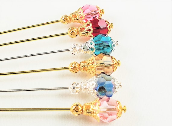 3 Inch Swarovski Crystal Beaded Hijab Pin, Stick Pin
