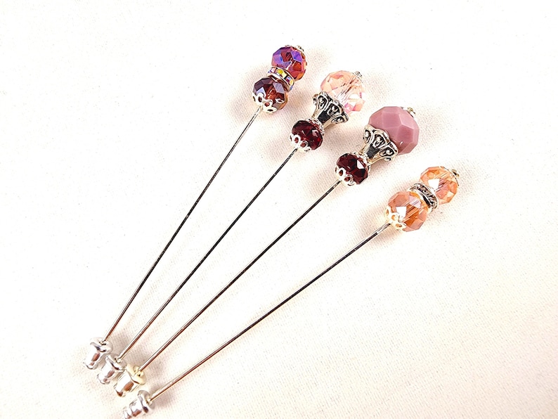 Pink/Purple Crystal and Rhinestone Gold or Silver 3 Inch Stick Pins image 1