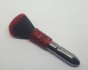Red rhinestone blush brush metal handle OOAK